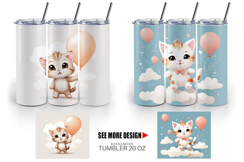 Tumbler Wrap Cat With Balloon Sublimation artnoy 