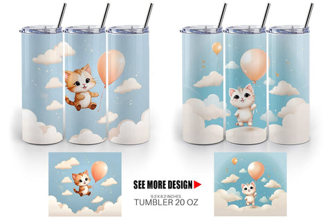 Tumbler Wrap Cat With Balloon Sublimation artnoy 