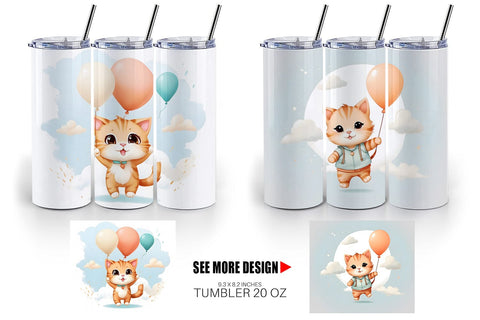 Tumbler Wrap Cat With Balloon Sublimation artnoy 