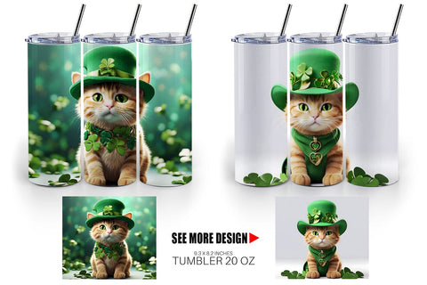 Tumbler Wrap Cat With Hat Patrick's Day Sublimation artnoy 