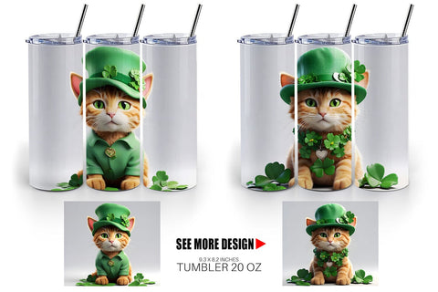 Tumbler Wrap Cat With Hat Patrick's Day Sublimation artnoy 