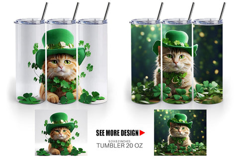 Tumbler Wrap Cat With Hat Patrick's Day Sublimation artnoy 