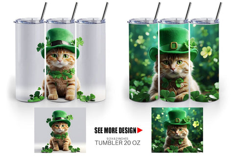 Tumbler Wrap Cat With Hat Patrick's Day Sublimation artnoy 
