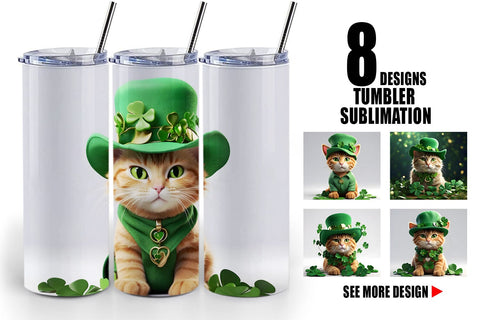 Tumbler Wrap Cat With Hat Patrick's Day Sublimation artnoy 