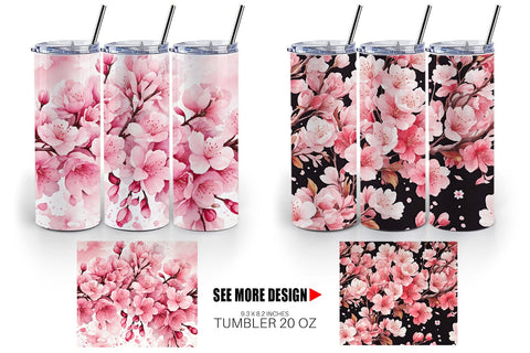 Tumbler Wrap Cherry Blossom Pattern Sublimation artnoy 