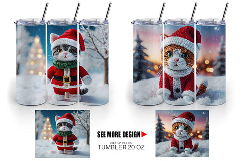 Tumbler Wrap Christmas Crochet Cat Sublimation artnoy 
