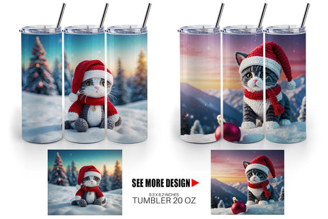 Tumbler Wrap Christmas Crochet Cat Sublimation artnoy 