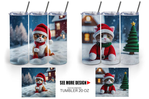 Tumbler Wrap Christmas Crochet Cat Sublimation artnoy 
