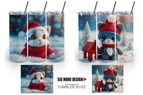 Tumbler Wrap Christmas Crochet Cat Sublimation artnoy 
