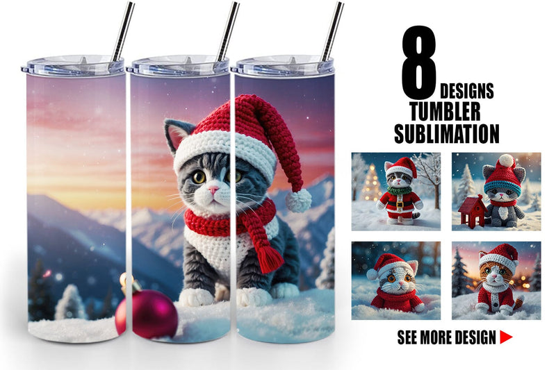 Tumbler Wrap Christmas Crochet Cat Sublimation artnoy 