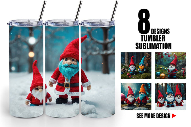 Tumbler Wrap Christmas Crochet Gnomes Sublimation artnoy 
