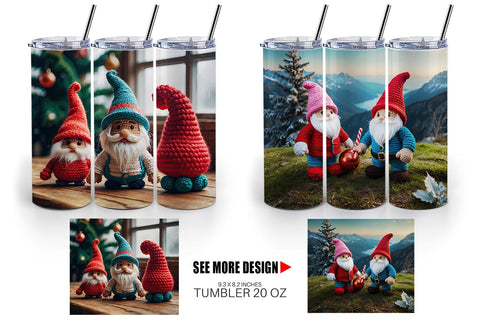 Tumbler Wrap Christmas Crochet Gnomes Sublimation artnoy 