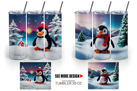 Tumbler Wrap Christmas Crochet Penguin Sublimation artnoy 
