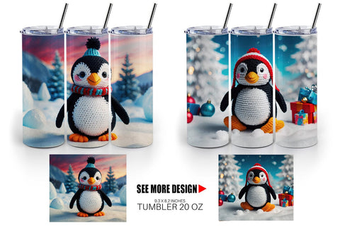 Tumbler Wrap Christmas Crochet Penguin Sublimation artnoy 