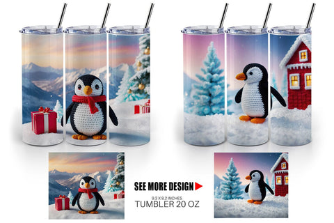 Tumbler Wrap Christmas Crochet Penguin Sublimation artnoy 