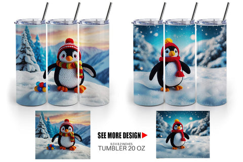 Tumbler Wrap Christmas Crochet Penguin Sublimation artnoy 