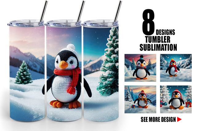 Tumbler Wrap Christmas Crochet Penguin Sublimation artnoy 