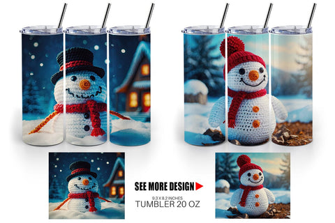 Tumbler Wrap Christmas Crochet Snowman Sublimation artnoy 
