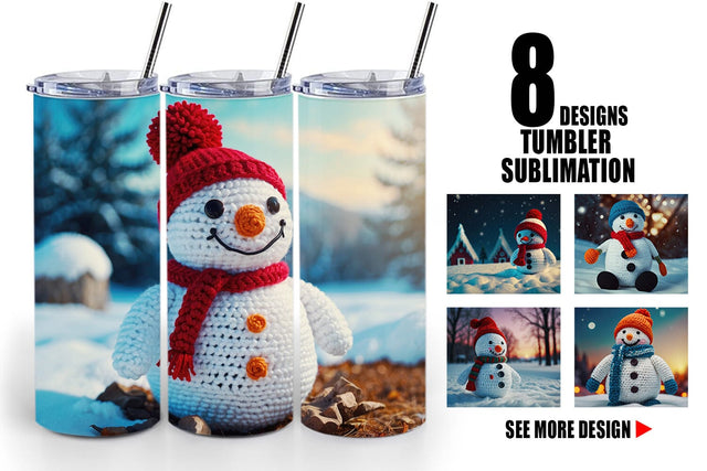 Tumbler Wrap Christmas Crochet Snowman Sublimation artnoy 