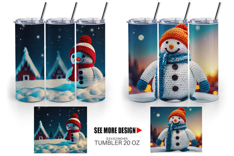 Tumbler Wrap Christmas Crochet Snowman Sublimation artnoy 