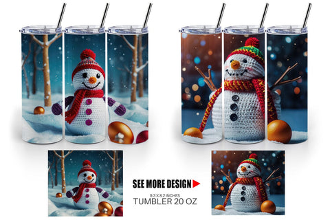 Tumbler Wrap Christmas Crochet Snowman Sublimation artnoy 