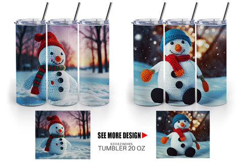 Tumbler Wrap Christmas Crochet Snowman Sublimation artnoy 