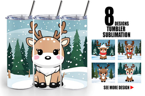 Tumbler Wrap Christmas Kawaii Reindeer Sublimation artnoy 