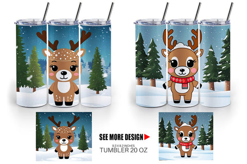 Tumbler Wrap Christmas Kawaii Reindeer Sublimation artnoy 