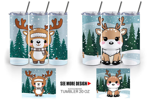 Tumbler Wrap Christmas Kawaii Reindeer Sublimation artnoy 
