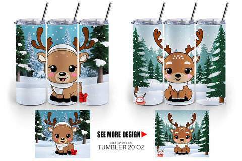Tumbler Wrap Christmas Kawaii Reindeer Sublimation artnoy 