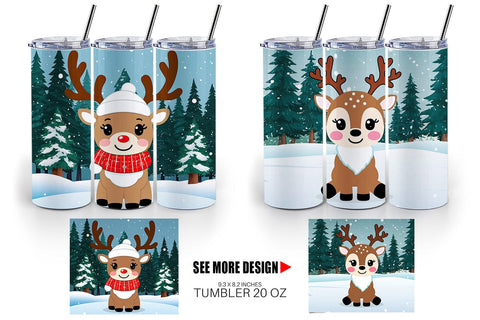 Tumbler Wrap Christmas Kawaii Reindeer Sublimation artnoy 