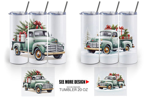 Tumbler Wrap Christmas Pickup Truck Sublimation artnoy 