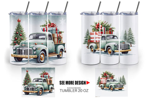 Tumbler Wrap Christmas Pickup Truck Sublimation artnoy 