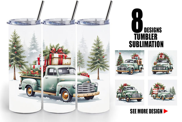 Tumbler Wrap Christmas Pickup Truck Sublimation artnoy 
