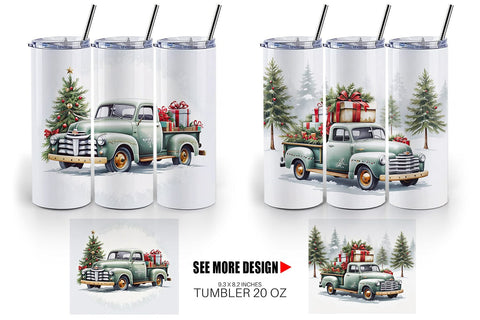 Tumbler Wrap Christmas Pickup Truck Sublimation artnoy 