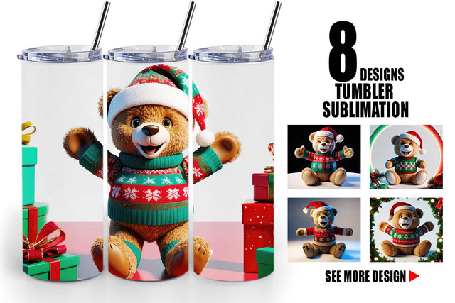 Tumbler Wrap Christmas Teddy Bear Sublimation artnoy 