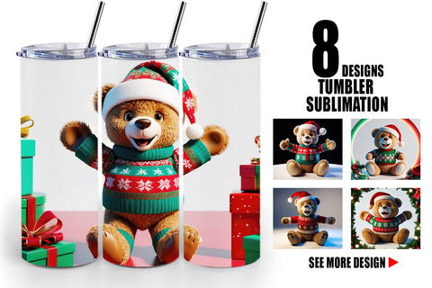 Tumbler Wrap Christmas Teddy Bear Sublimation artnoy 
