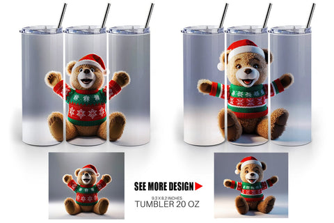 Tumbler Wrap Christmas Teddy Bear Sublimation artnoy 