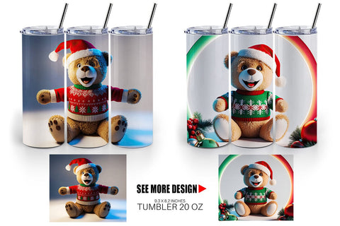 Tumbler Wrap Christmas Teddy Bear Sublimation artnoy 