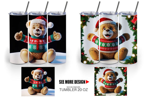Tumbler Wrap Christmas Teddy Bear Sublimation artnoy 