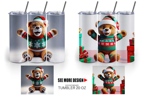 Tumbler Wrap Christmas Teddy Bear Sublimation artnoy 