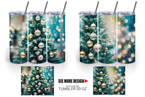Tumbler Wrap Christmas Tree Bokeh Sublimation artnoy 