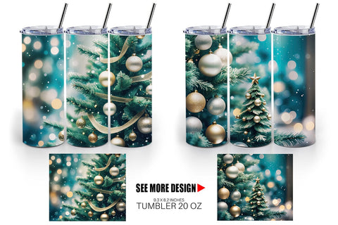 Tumbler Wrap Christmas Tree Bokeh Sublimation artnoy 