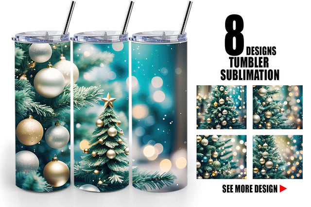 Tumbler Wrap Christmas Tree Bokeh Sublimation artnoy 