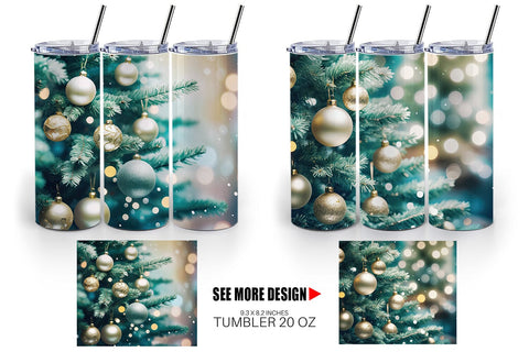 Tumbler Wrap Christmas Tree Bokeh Sublimation artnoy 