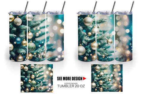 Tumbler Wrap Christmas Tree Bokeh Sublimation artnoy 