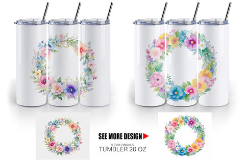Tumbler Wrap Circular Floral Wreath Sublimation artnoy 