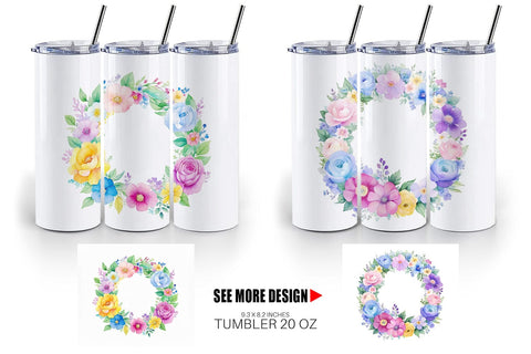 Tumbler Wrap Circular Floral Wreath Sublimation artnoy 