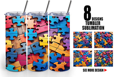 Tumbler Wrap Colorful Puzzle Pieces Sublimation artnoy 