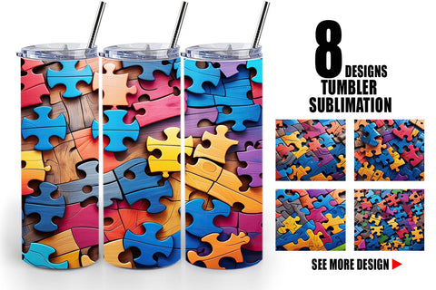 Tumbler Wrap Colorful Puzzle Pieces Sublimation artnoy 